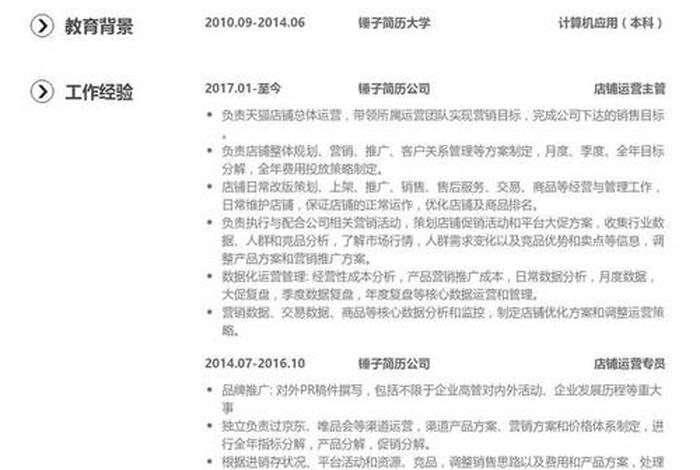 店铺运营简历（店铺运营简历内容）
