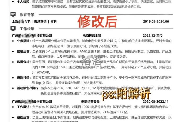 电商运营简历工作日常、电商运营工作经验简历介绍