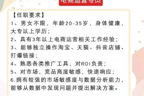 招聘电商运营专员岗位要求 招聘电商运营专员岗位要求是什么