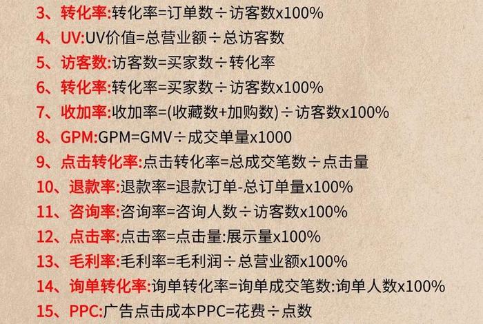 电商常用计算公式表、电商常用计算公式表格