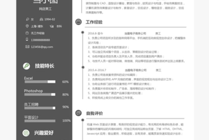 电商美工设计简历模板、电商美工设计师