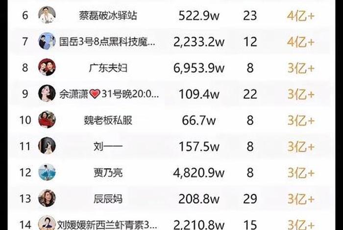 电商网红排行榜（电商网红排行榜前十名）