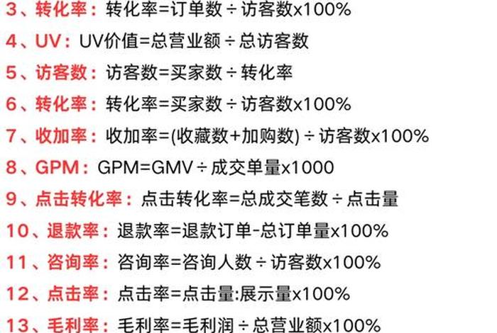 电商常用计算公式表、电商常用计算公式表格